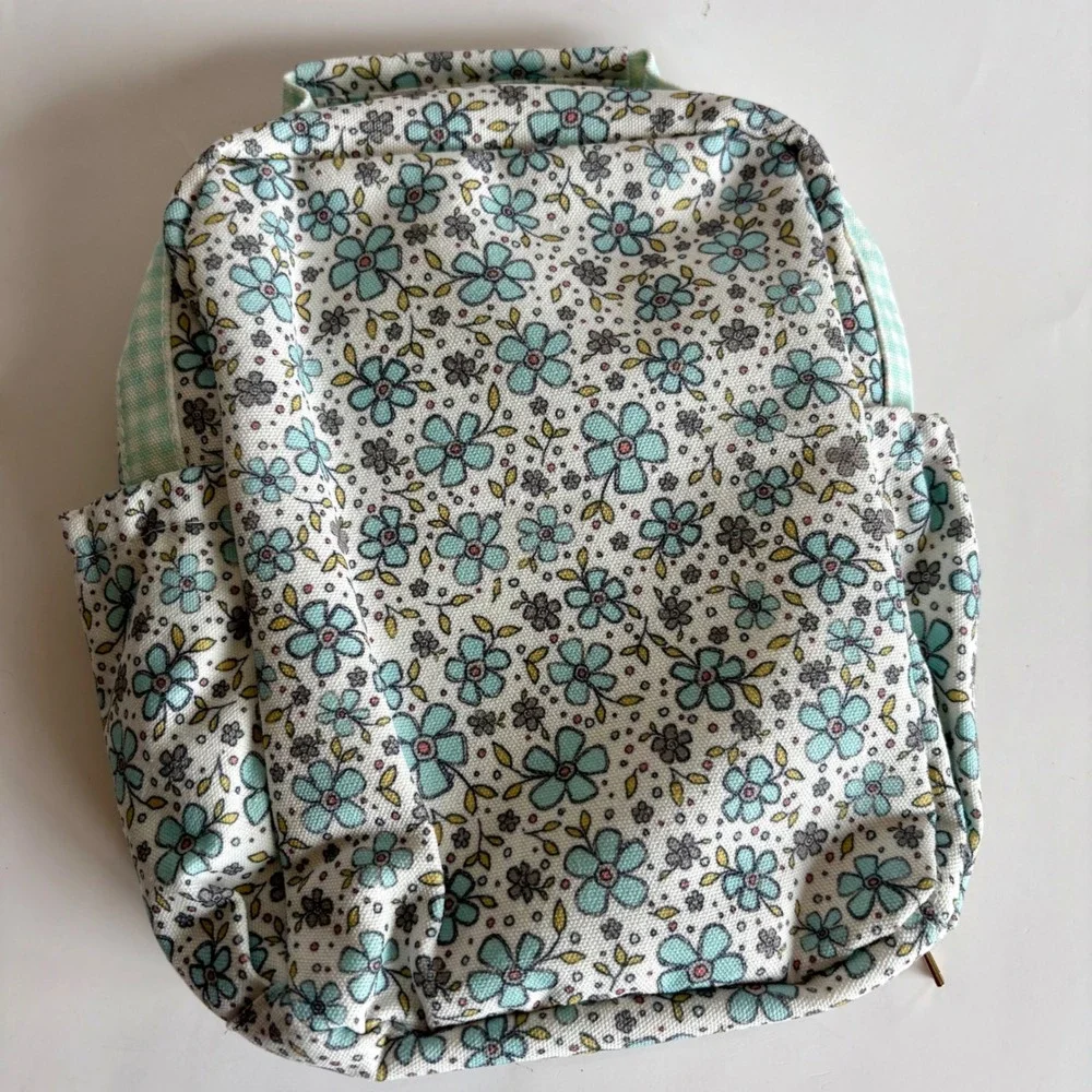 Kids Mint Blue Floral Gingham Insulated‎ Lunch Bag Ruffles Back to School NEW